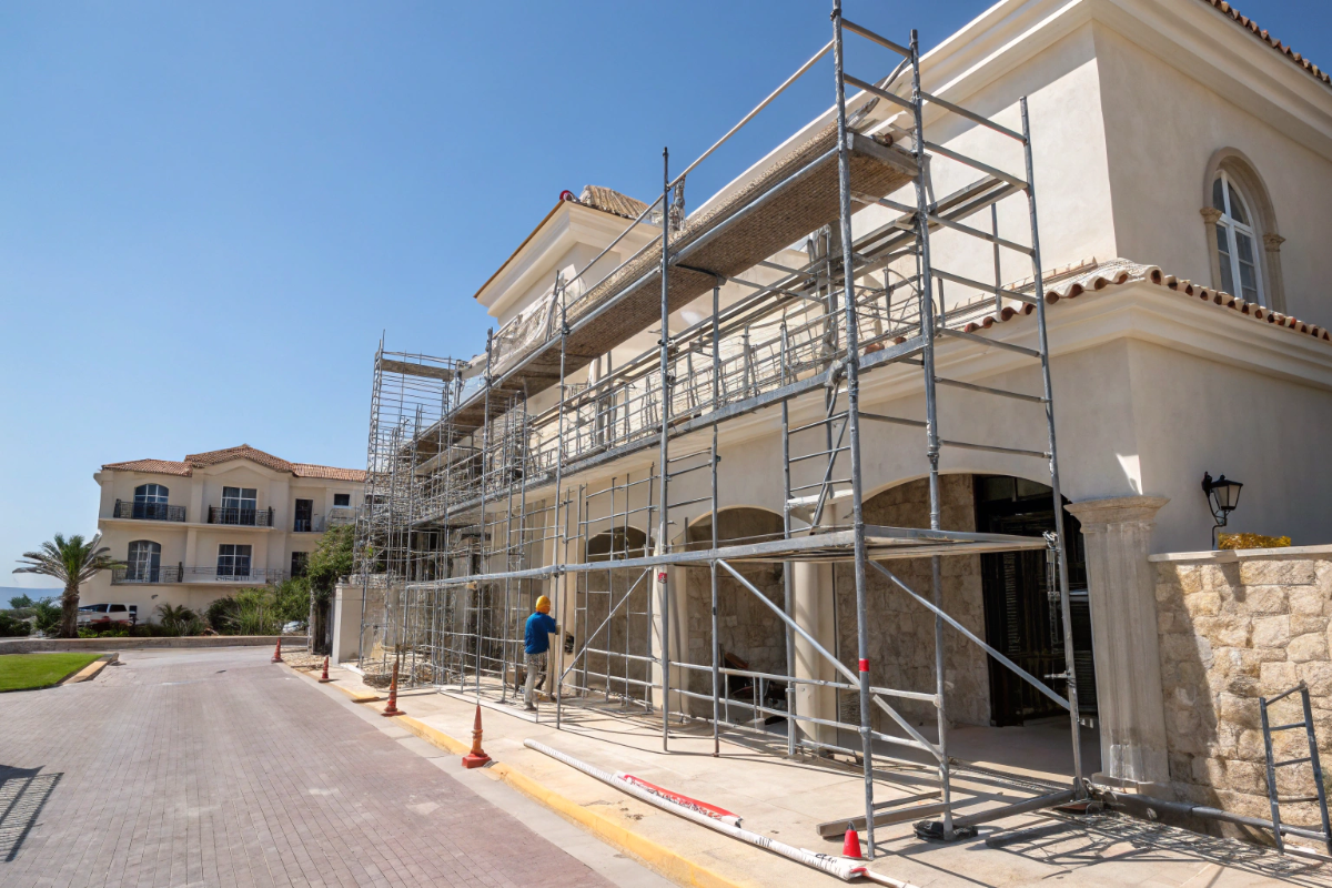 Estructura de andamios profesionales montados en un edificio de Mallorca